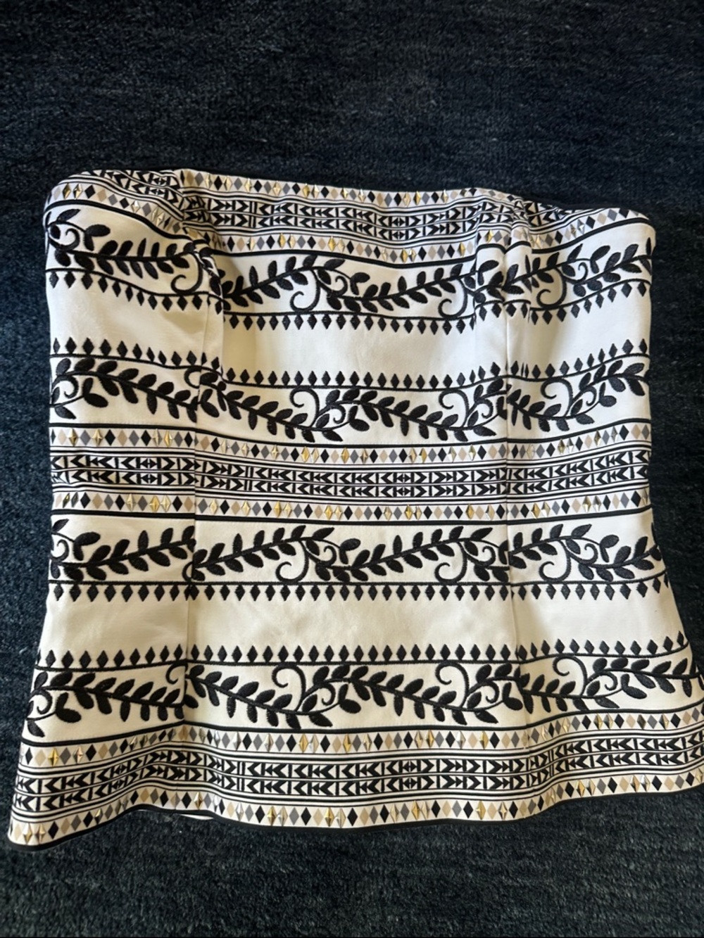 White House Black Market Black and White Strapless Patterned Top